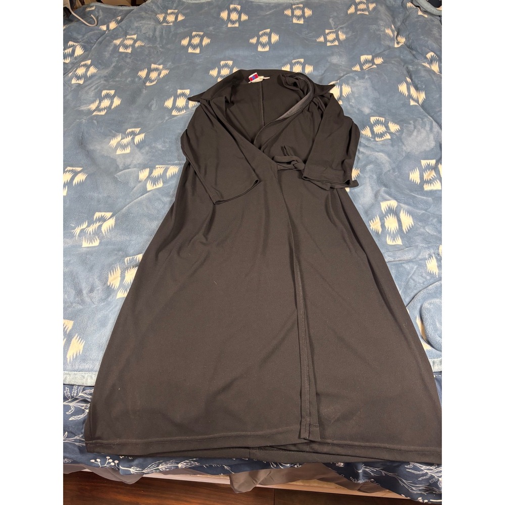 La Belle Vintage Black Wrap Dress Midi Long Sleeve Collared Made in USA Large